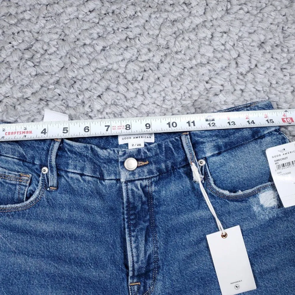 Good American The Weekender Distressed Relaxed Tapered Leg Jeans Size 2 26 - Image 8