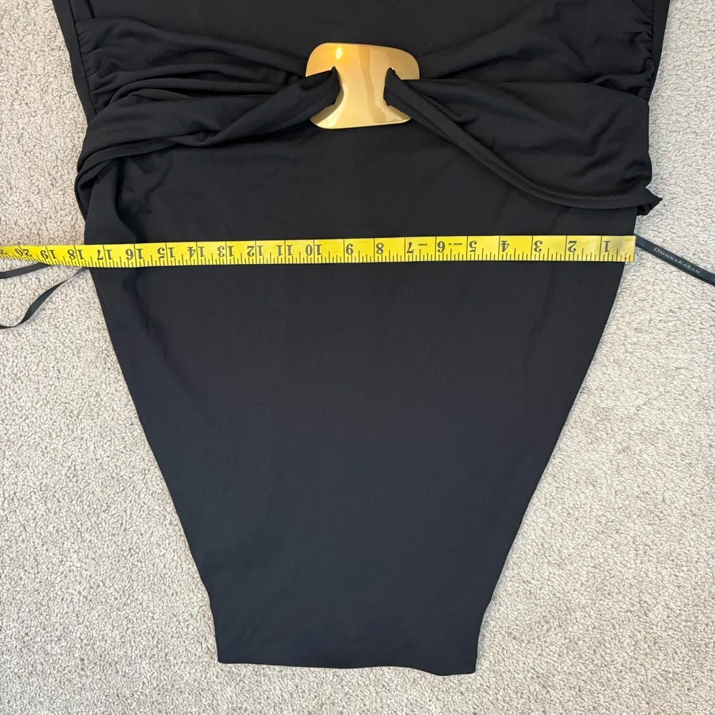 Donna Karan Mock Neck Jersey Buckle Wrap Waist Dress Black 16 - Image 8