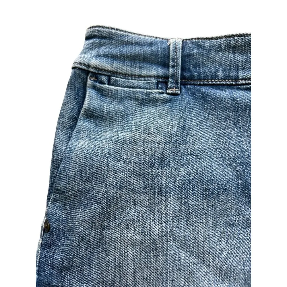 Ann Taylor Loft Denim Mini Skirt Raw Hem No Size Tag See Measurements Blue - Image 2