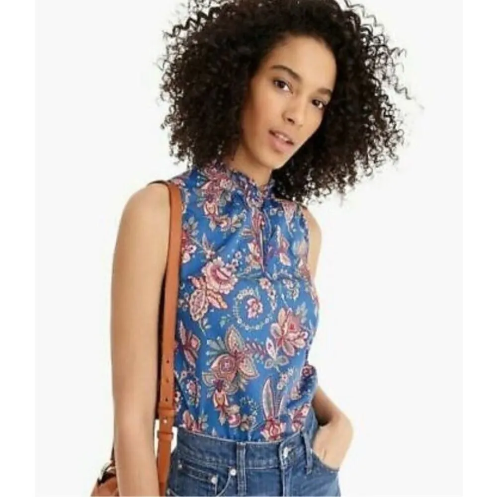 J. Crew Liberty Floral Belle Ruffle Neck Top in Flora Belle Blue Multi Sz 6 - Image 2