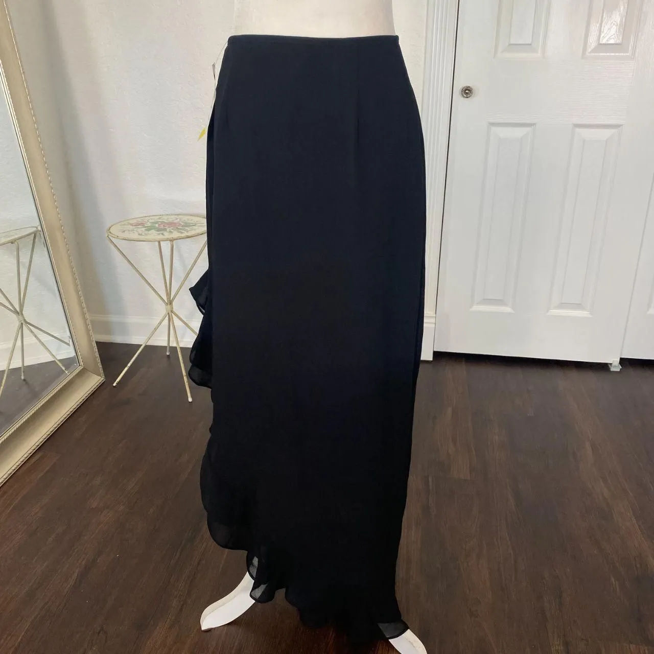 VTG Deadstock NWT Made in USA Black Ruffle Asymmetric Mesh Midi Maxi Skirt 6 / S - Image 5