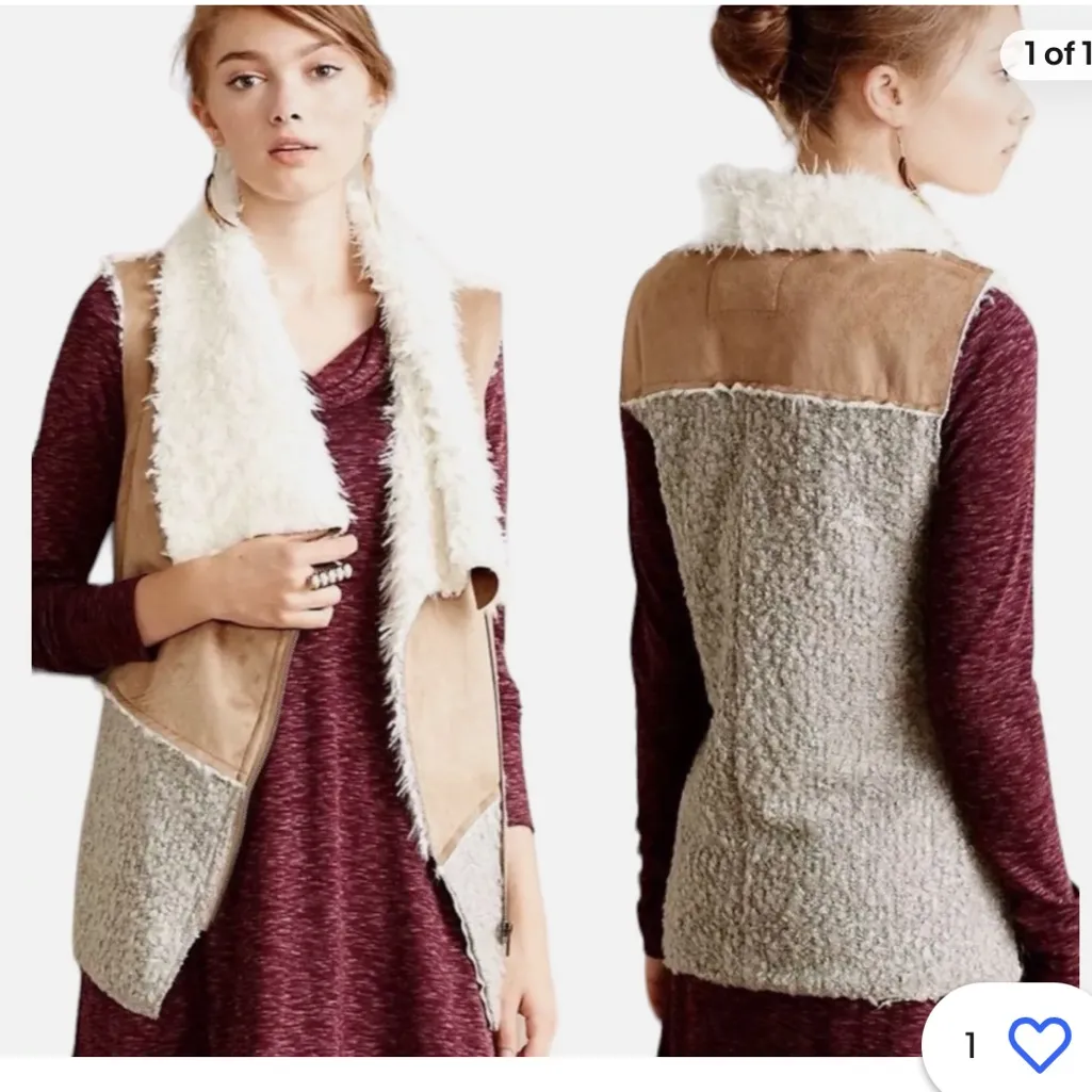 Anthropologie Saturday‎ Sunday Size Medium Sherpa Full Zip Moto Vest Full Zip - Image 2