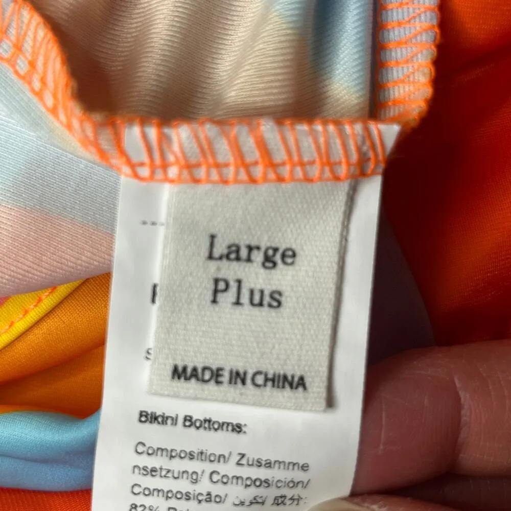 Soly Hux Tankini Ruffle Geometric Neon Swimsuit New Large Orange - Image 10