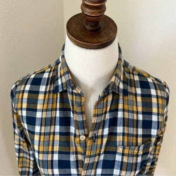 Umi‎ 908 45 RPM Indigo Blue Muted Check Plaid Button Down Shirt Japan SZ 1 - Image 6