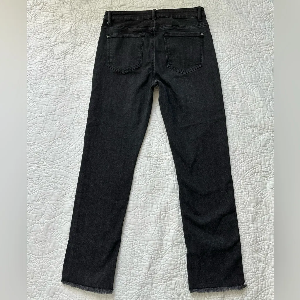 Apny Slim Straight Ankle Black Jeans with Geometric Embroidery Detail Size 10 - Image 8