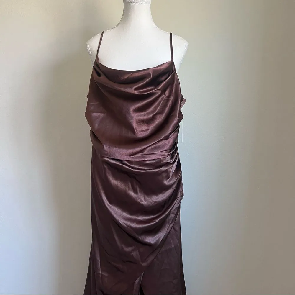 Birdy Grey Lydia Shiny Satin Chocolate Brown Maxi Dress NEW Size XXL Bridesmaid - Image 6