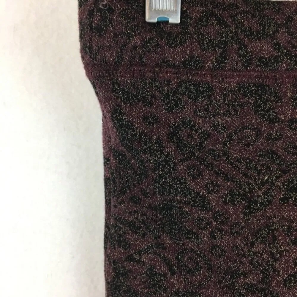 Free People Wine & Black Knit Jacquard Flair Hem Wide Leg Pants S - Image 5