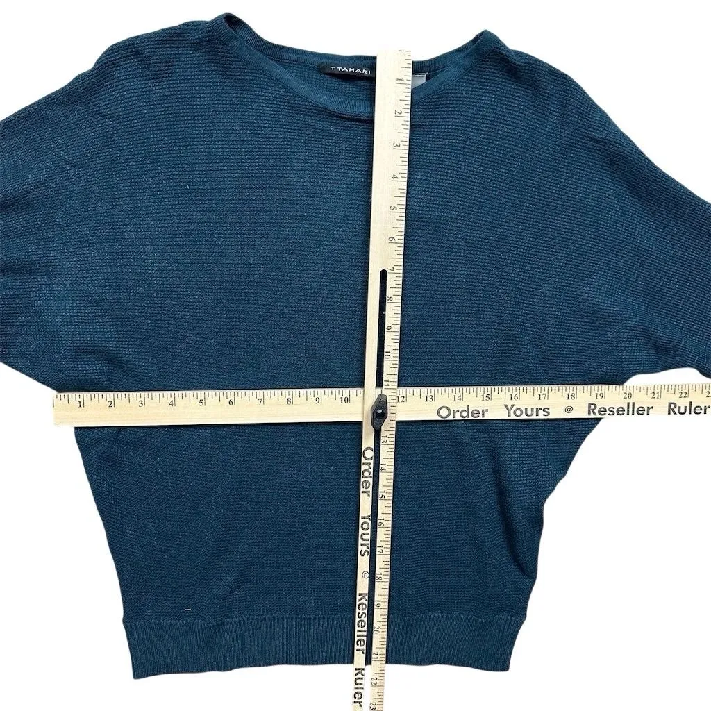 NWT T Tahari Women's Blue Dark Teal Waffle Knit Pullover Sweater S Long Sleeve - Image 3