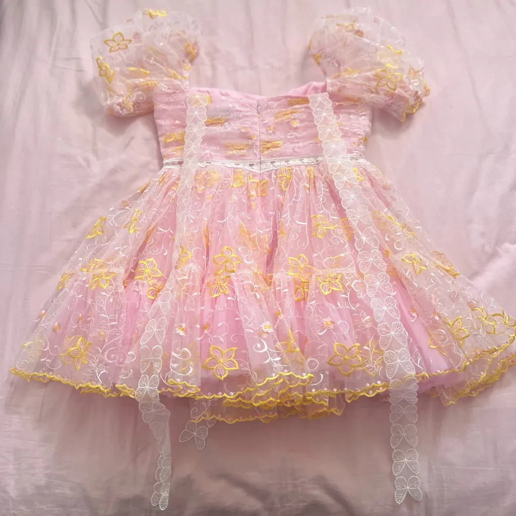 Fairy Tong London Pink and Yellow Floral Mini Dress Size L - Image 3
