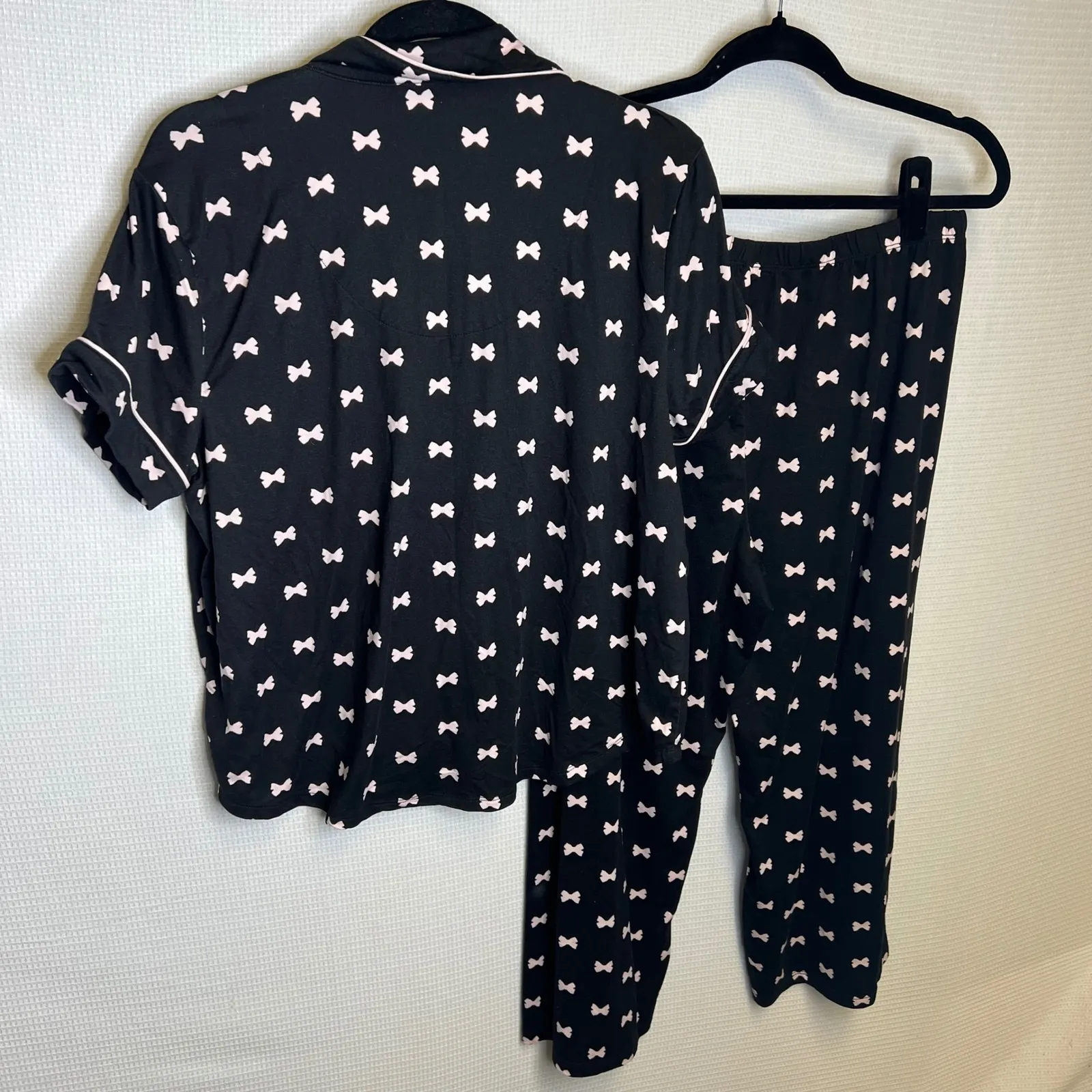Kate Spade New York Women's Pajama Set Black Pink Bows Sleepwear Top Pants XL - Image 3