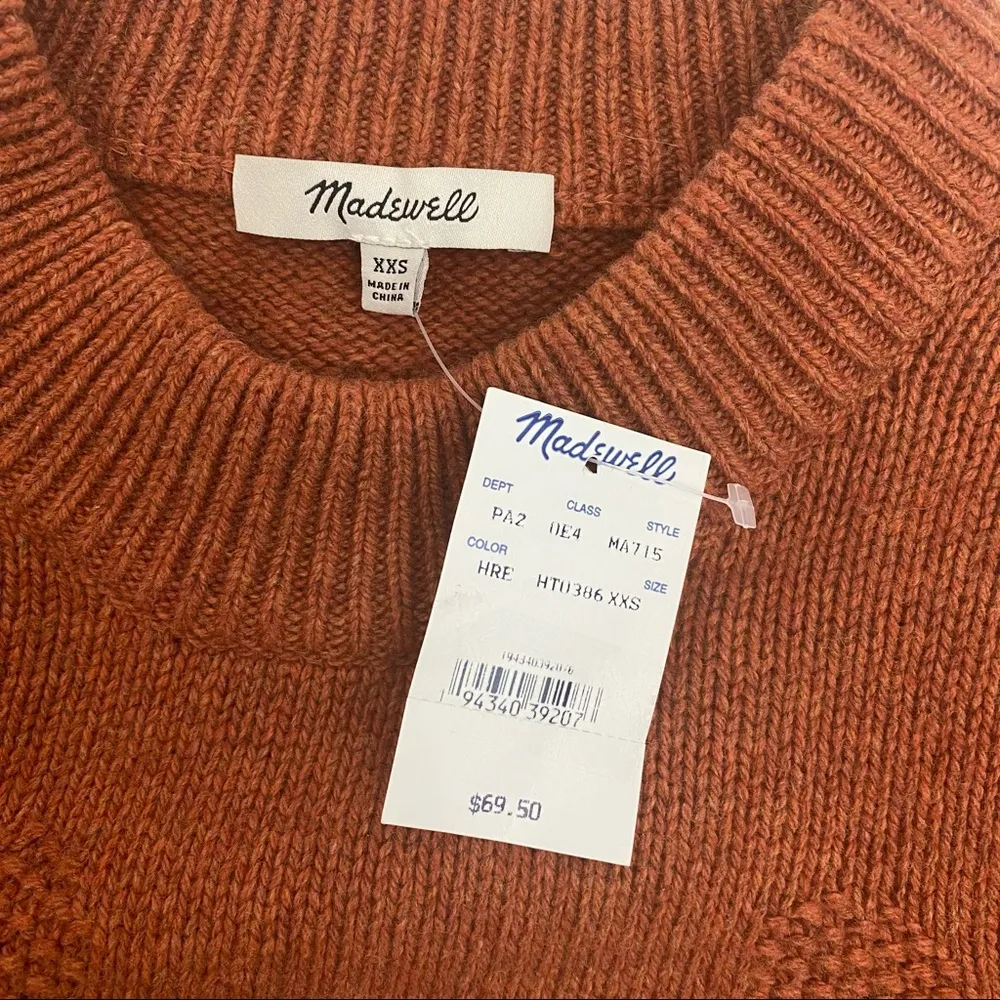 Madewell Dotted Easton Puff Sleeve Pullover Sweater In Cotton Merino Yarn Rust - Image 11