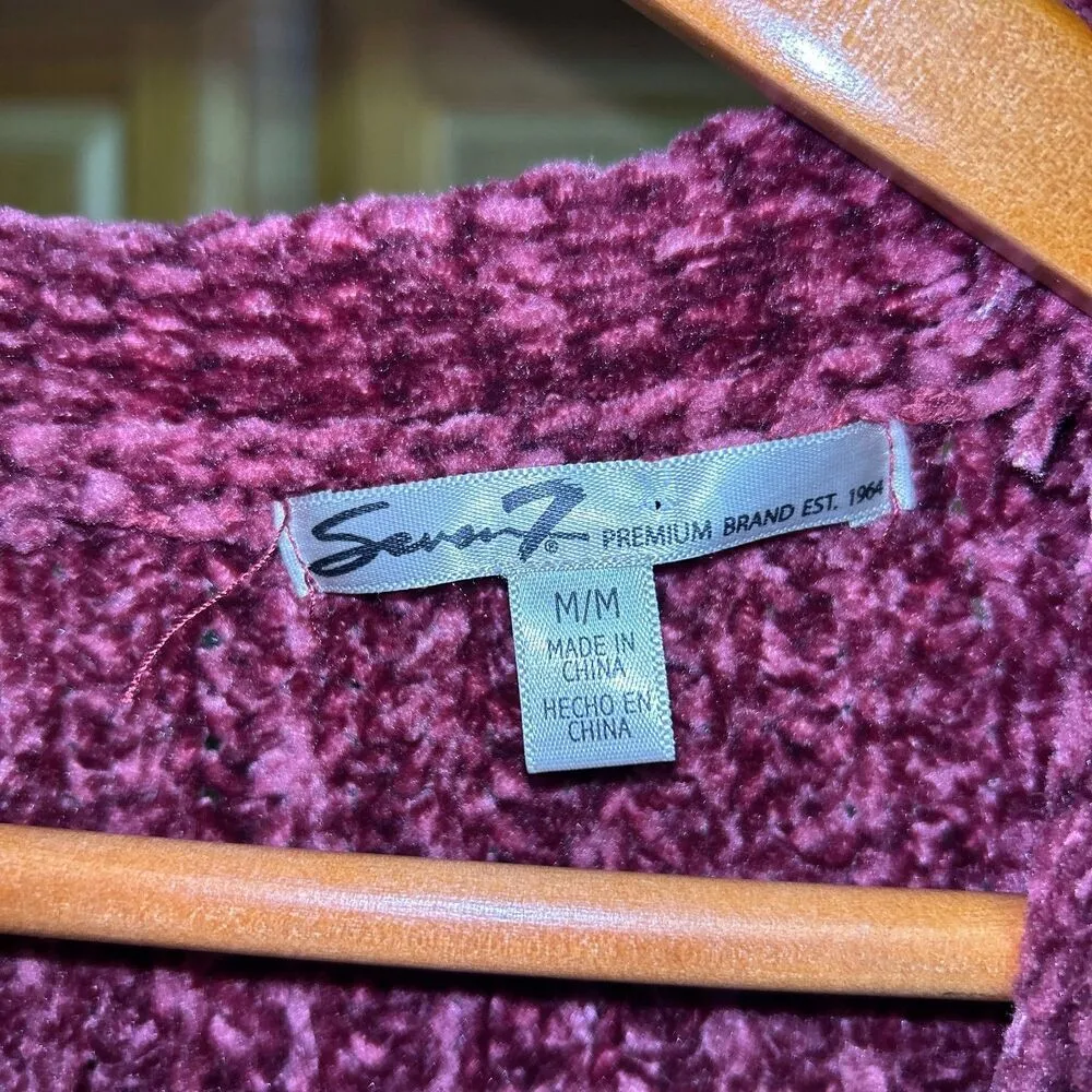Seven7 Women's Chenille Cardigan Sweater, Burgundy, Size Medium (Minor Pulls) - Image 4