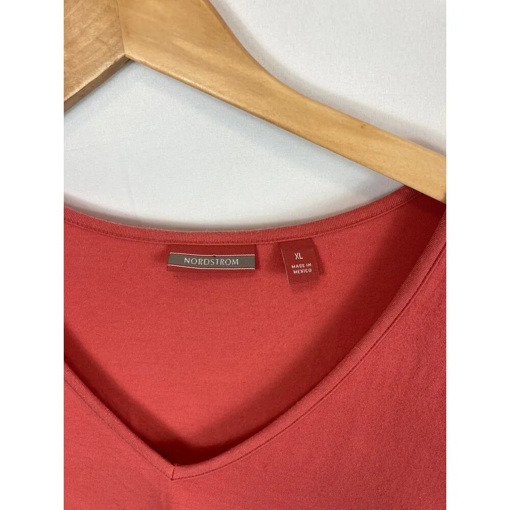 Nordstrom Coral V Neck Long Sleeve Top Size XL - Image 2