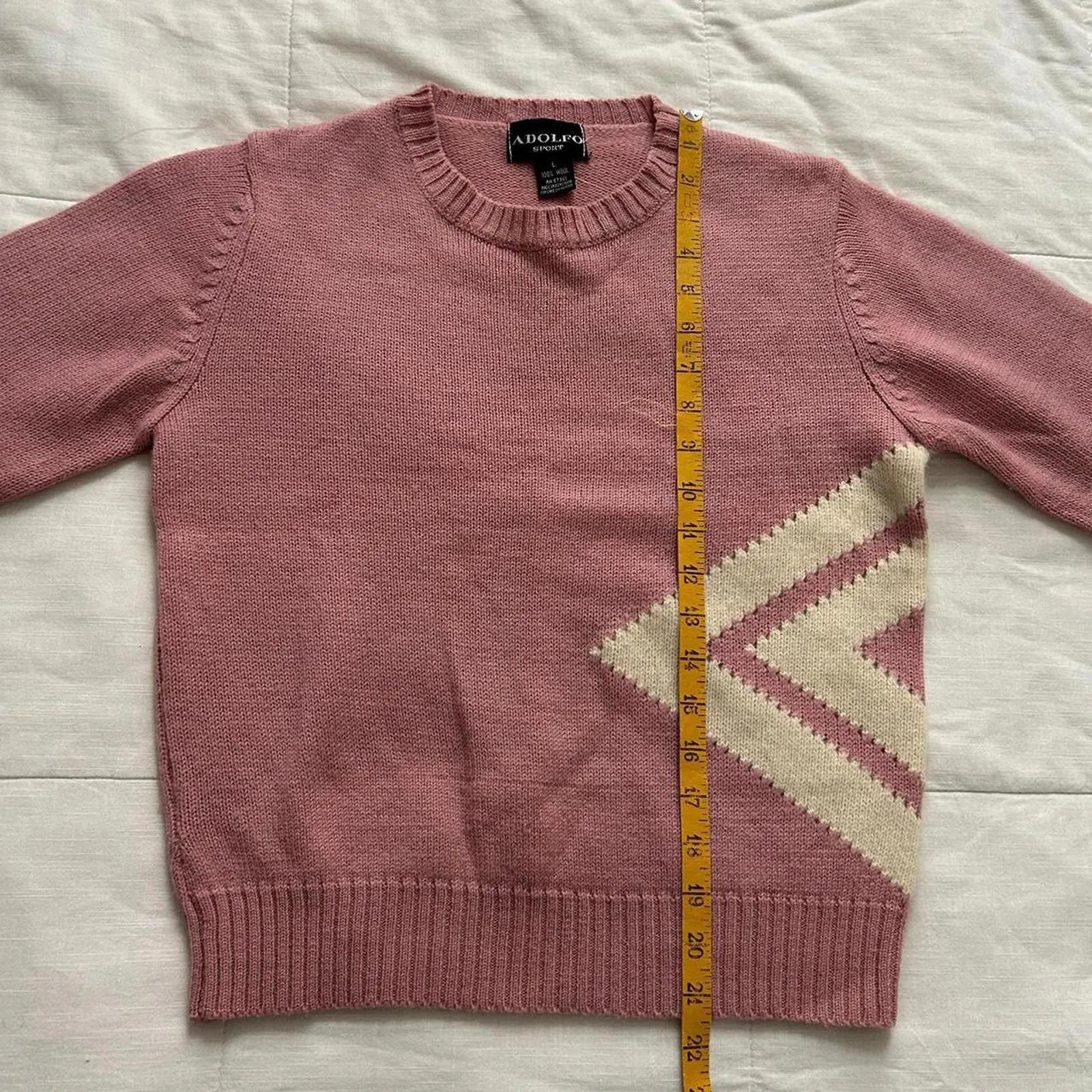 Adolfo wool Pink and white vintage 90s crewneck sweater knitwear size large - Image 4