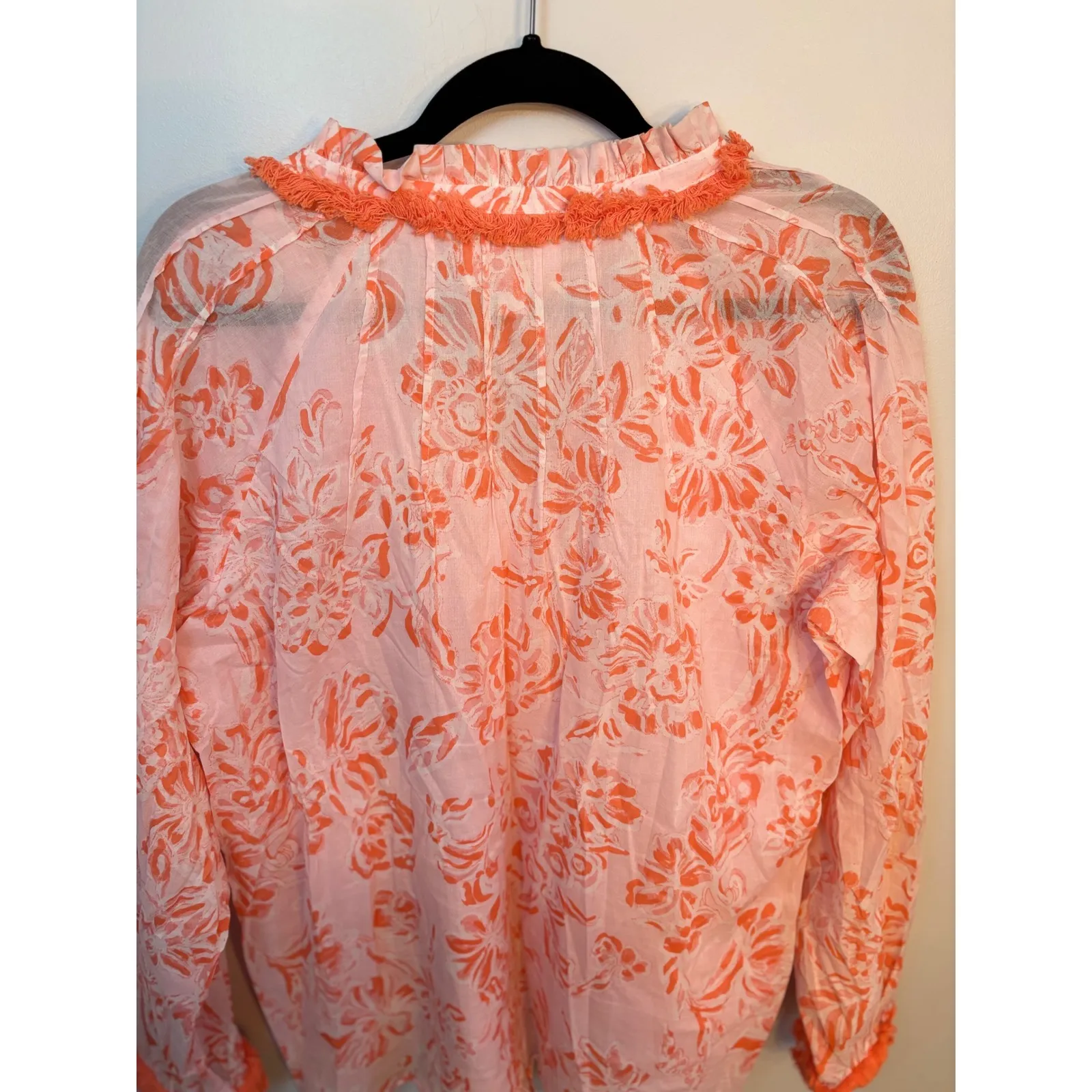 STS Sail to Sable Womens XL‎ Floral Tassel Trim Long Sleeve Blouse Top Pink - Image 5