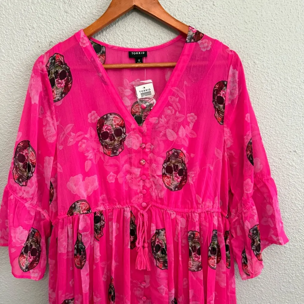 Torrid‎ Maxi Chiffon Dress Size 0(Large) Skull Print NWT - Image 5