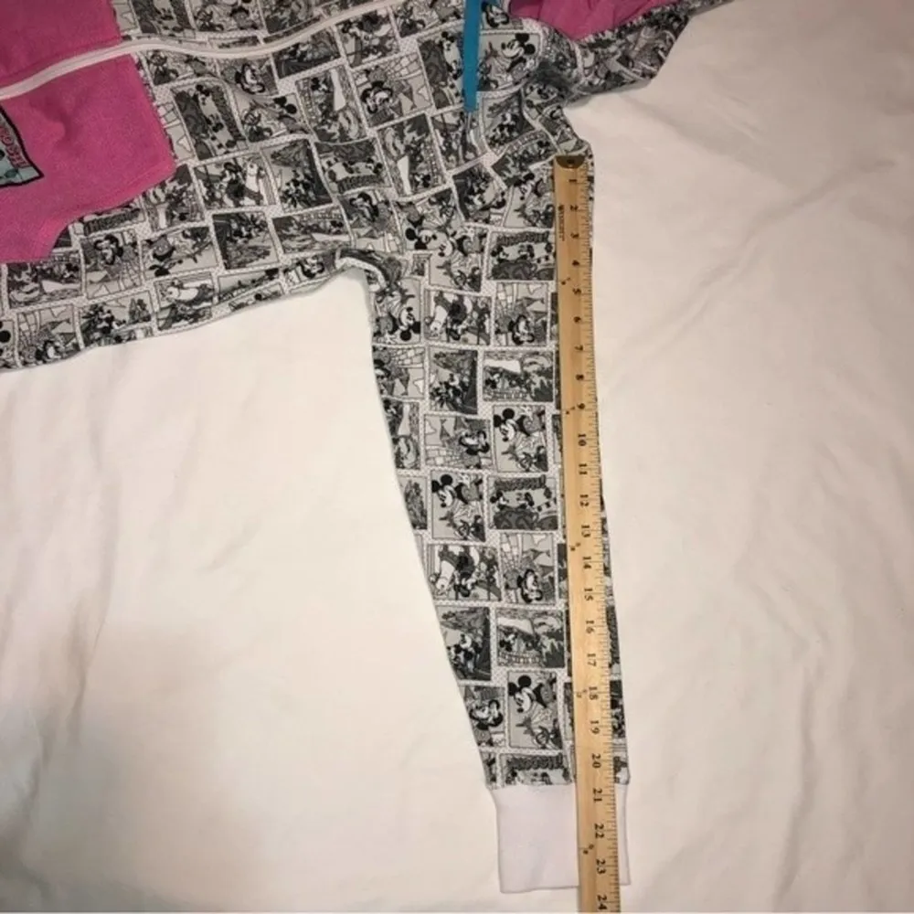 Disney Parks Vintage Comic Strip Print Mickey Minnie Zip Hoodie Size XL Pink - Image 7