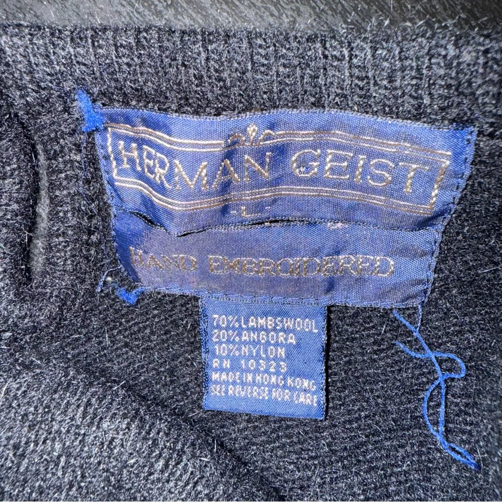 Herman Geist Vintage Hand-Embroidered Wool Blend Sweater Women’s Large - Image 4