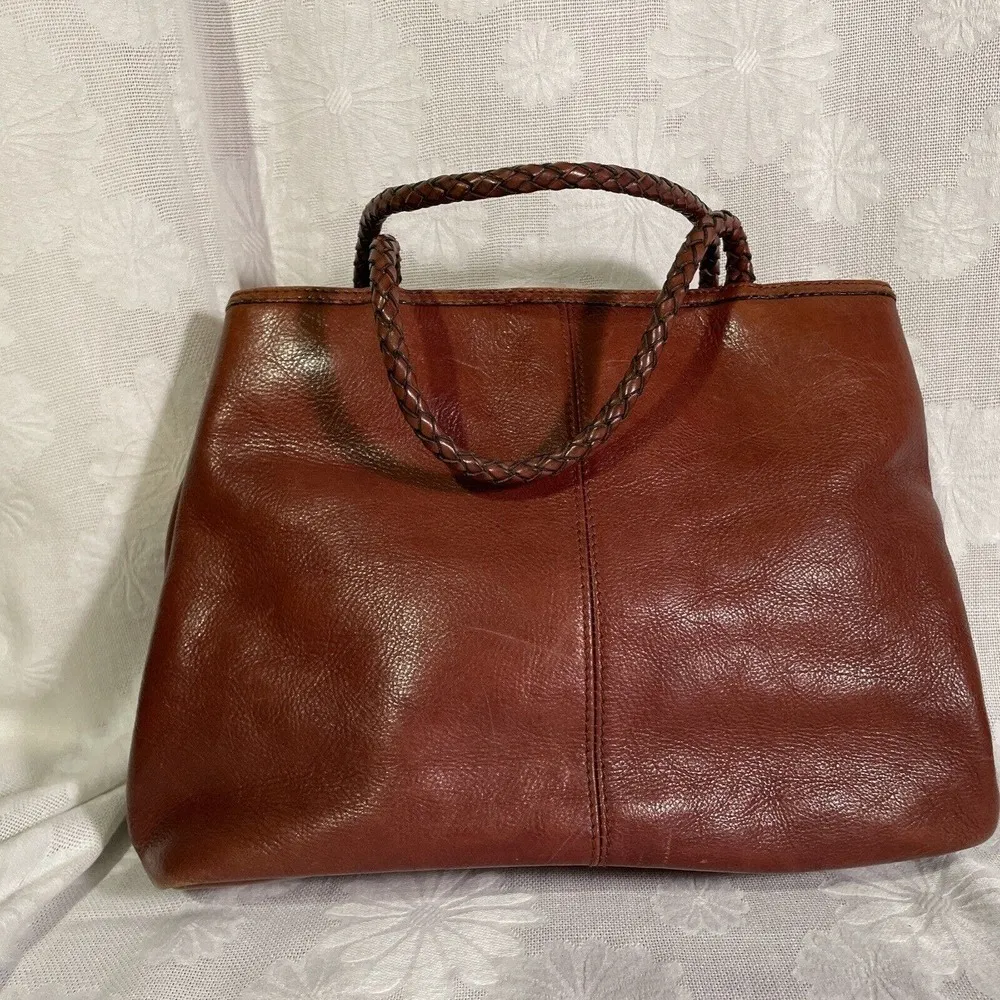 Vintage Dillards Woven Insert Brown Leather Crossbody Bag Satchel Purse - Image 4