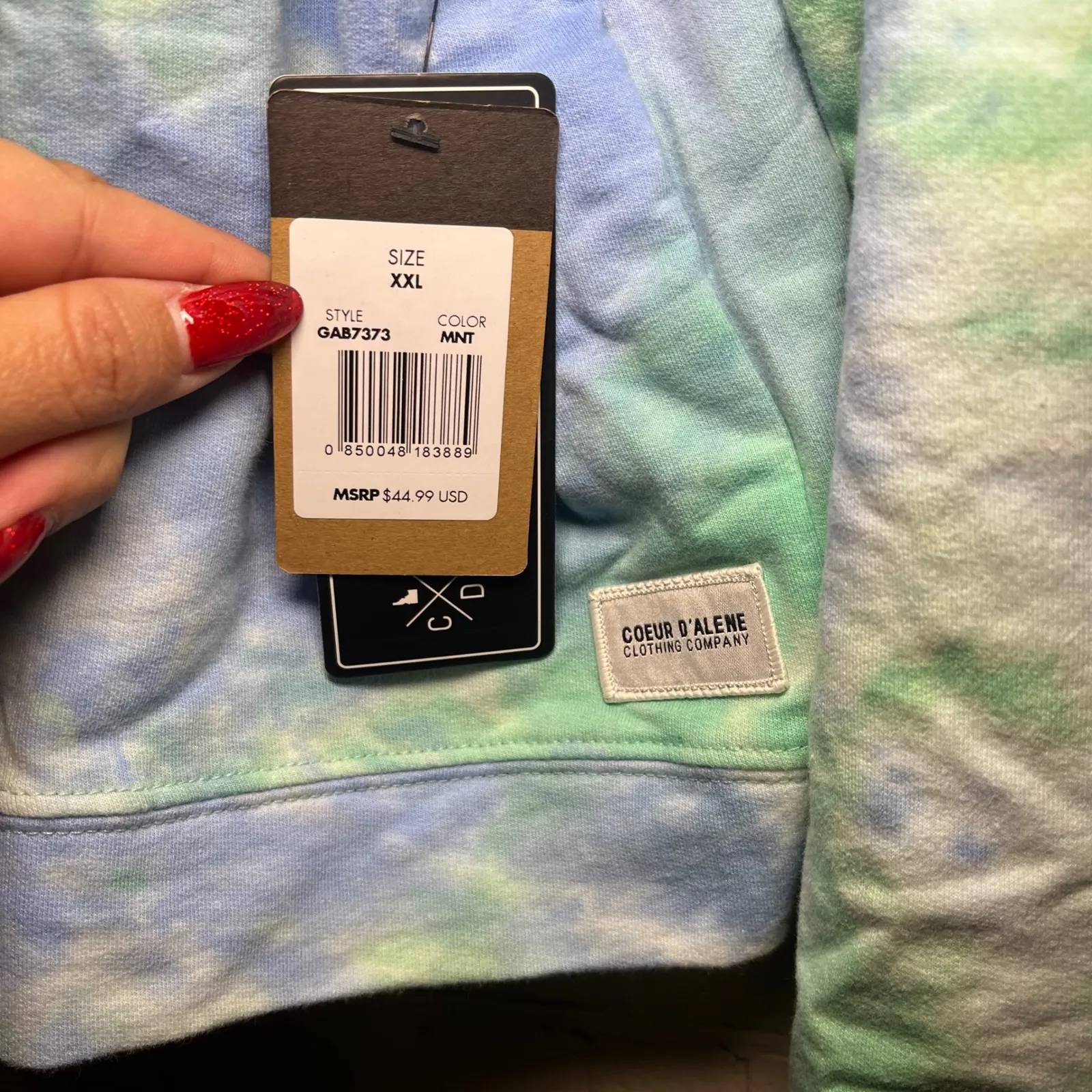 Coeur d Alene Clothing Company Tie Dye Hoodie Sweatshirt Blue Green 2XL Cropped Size XXL - Image 4