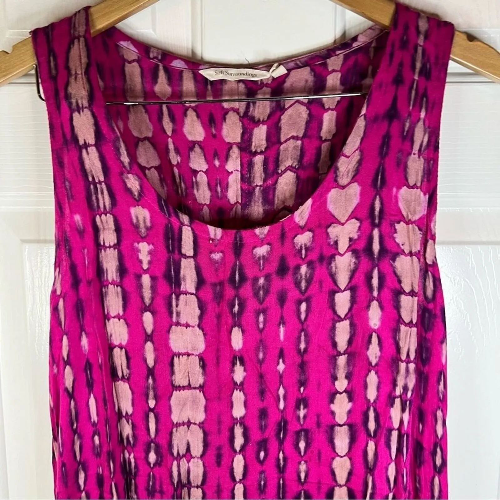 Soft Surroundings Tie Dye Flowy Dress Sz PM 100% Rayon Asymmetrical Boho - Image 5