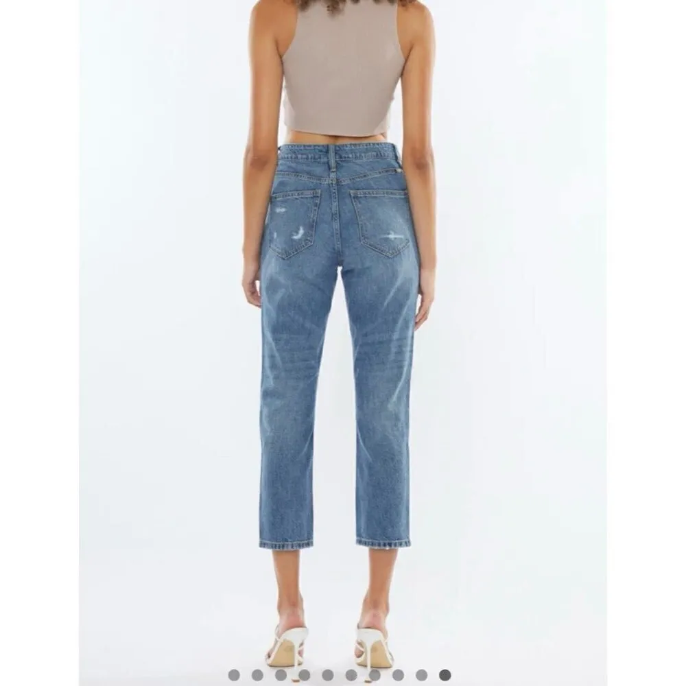 Kancan Denim Bobbie High Rise Straight Leg Distressed Blue Jeans Casual Size 27 - Image 3