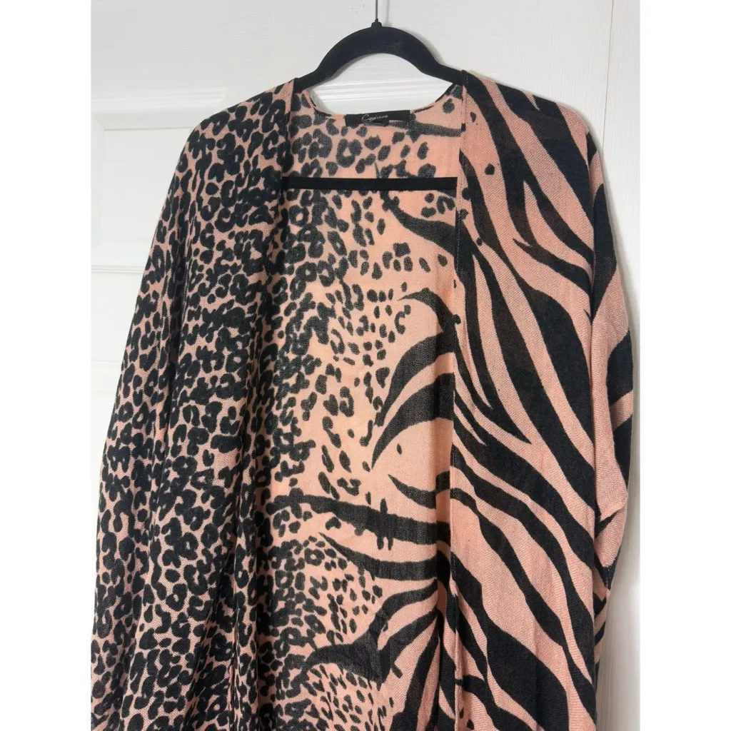 Cejon Leopard Zebra Split Animal Print Kimono Wrap Shawl Throw Poncho One Size Tan Size undefined - Image 7