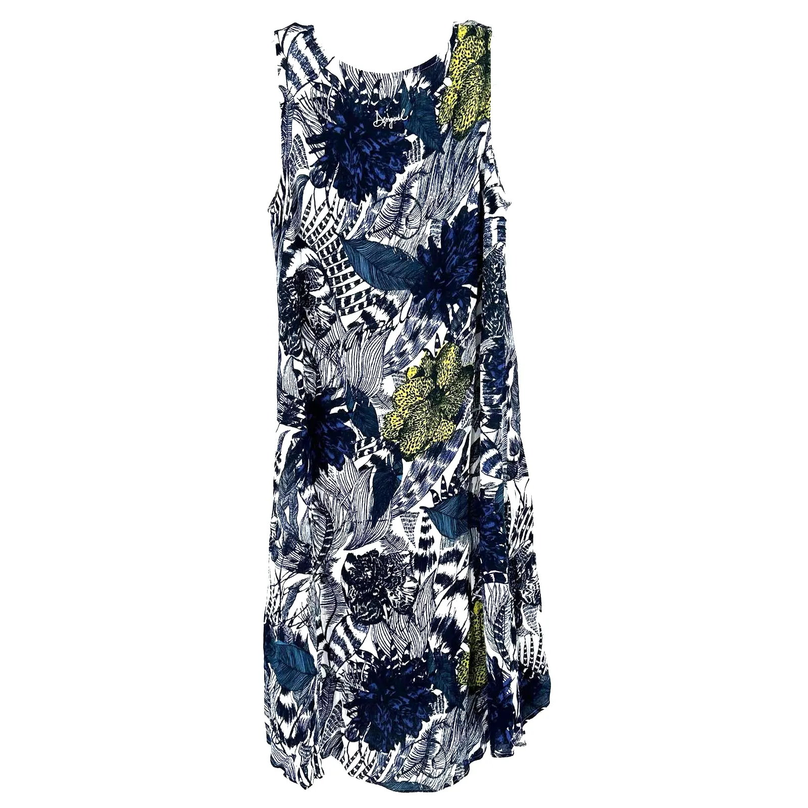Desigual size eu 36‎ small sleeveless shift style floral print dress white blue - Image 2