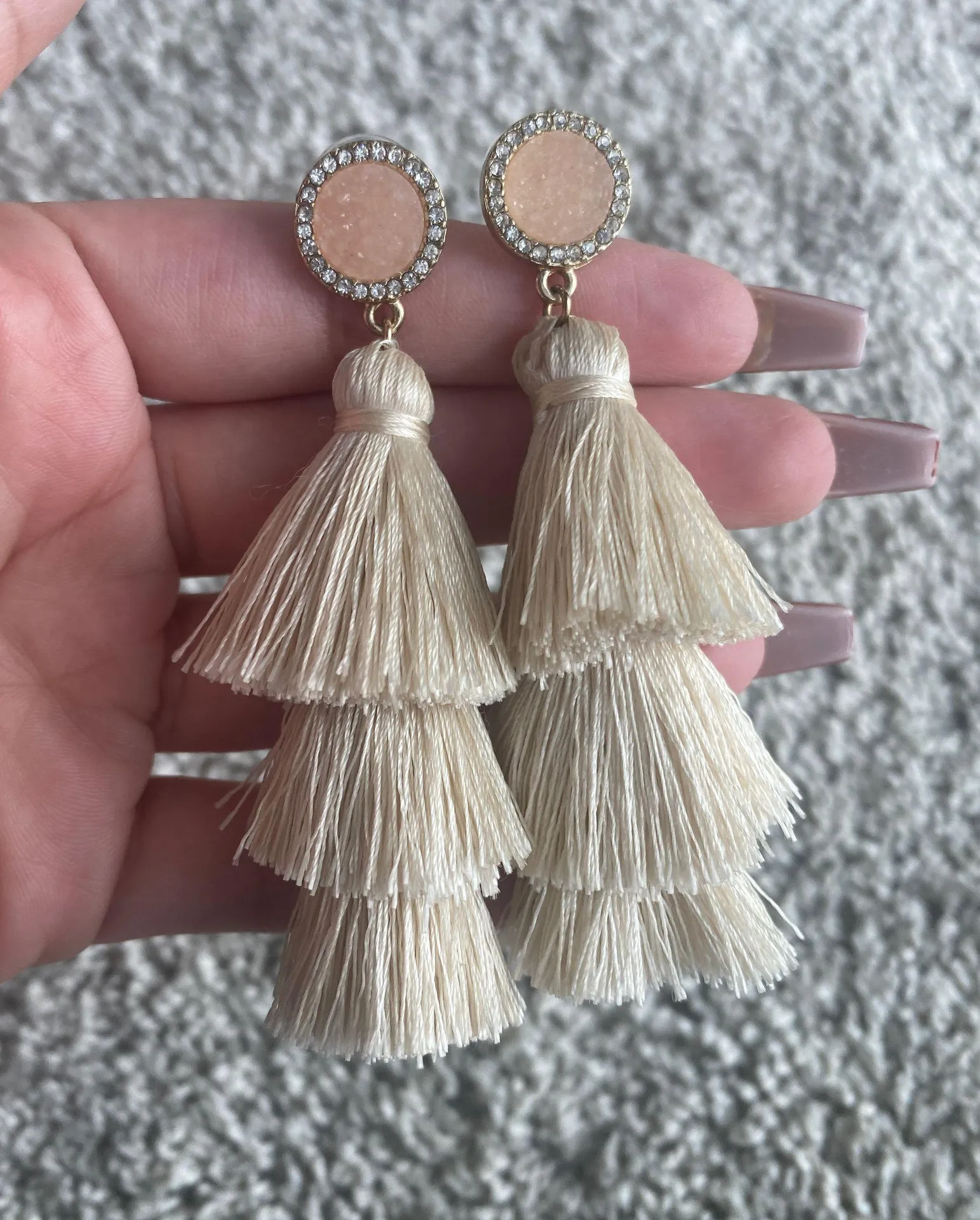 Beige Tassel Earrings Tan - Image 2