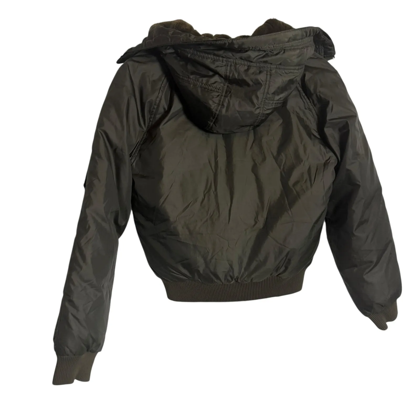 Vintage Polo Jeans 90s Y2K Green Hooded Bomber Puffer Jacket Small - Image 10