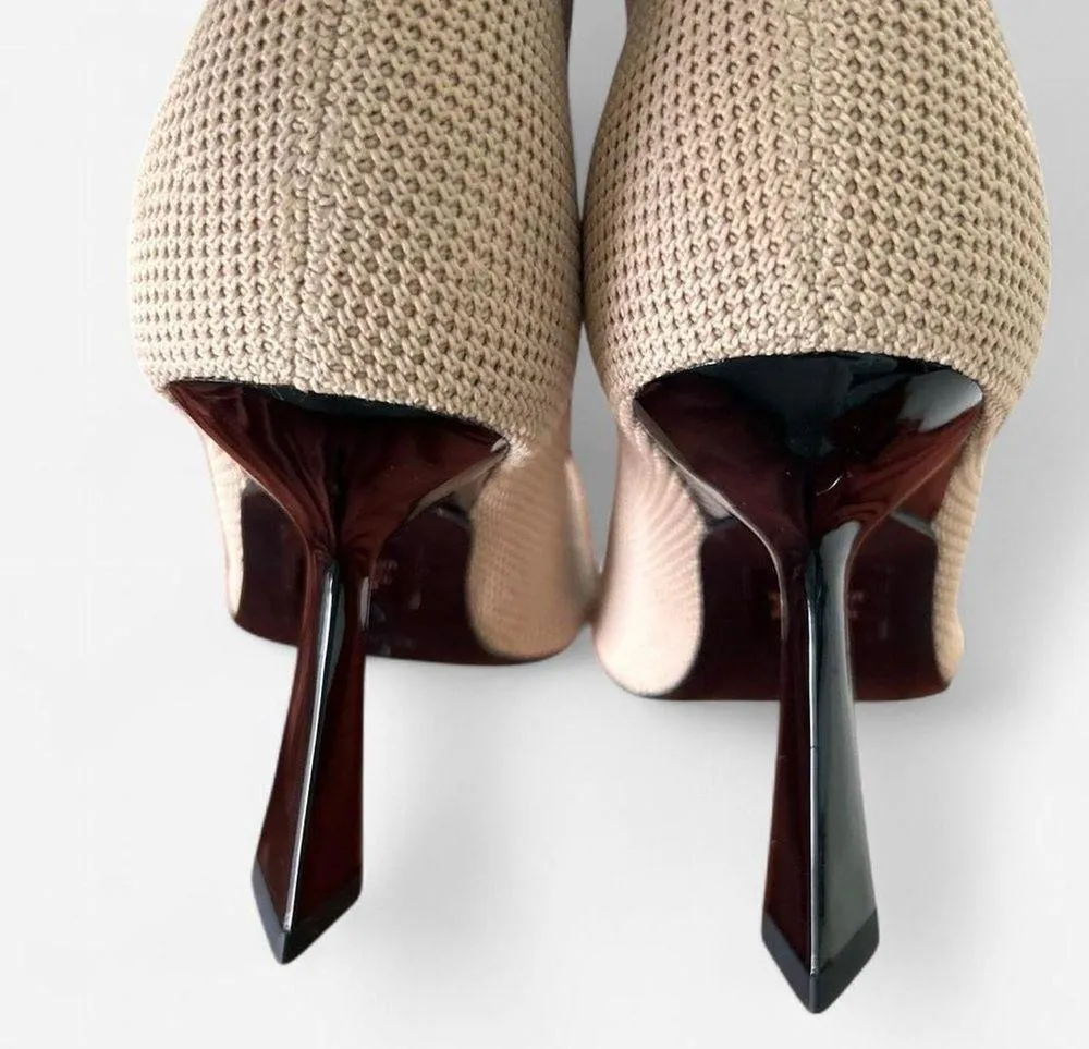 Marc Fisher nude Umair Pointed Toe knit flared heeled sock booties sz 6.5 - Image 6