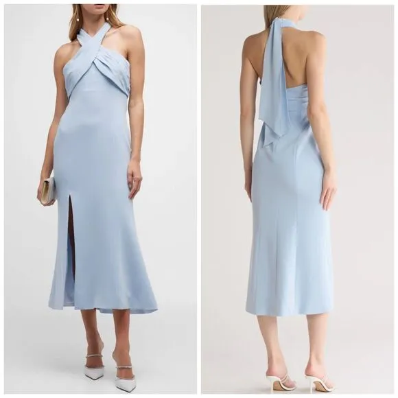 NEW Cinq a Sept Adela Tie-Back Trumpet Midi Dress in Light Blue - Image 2