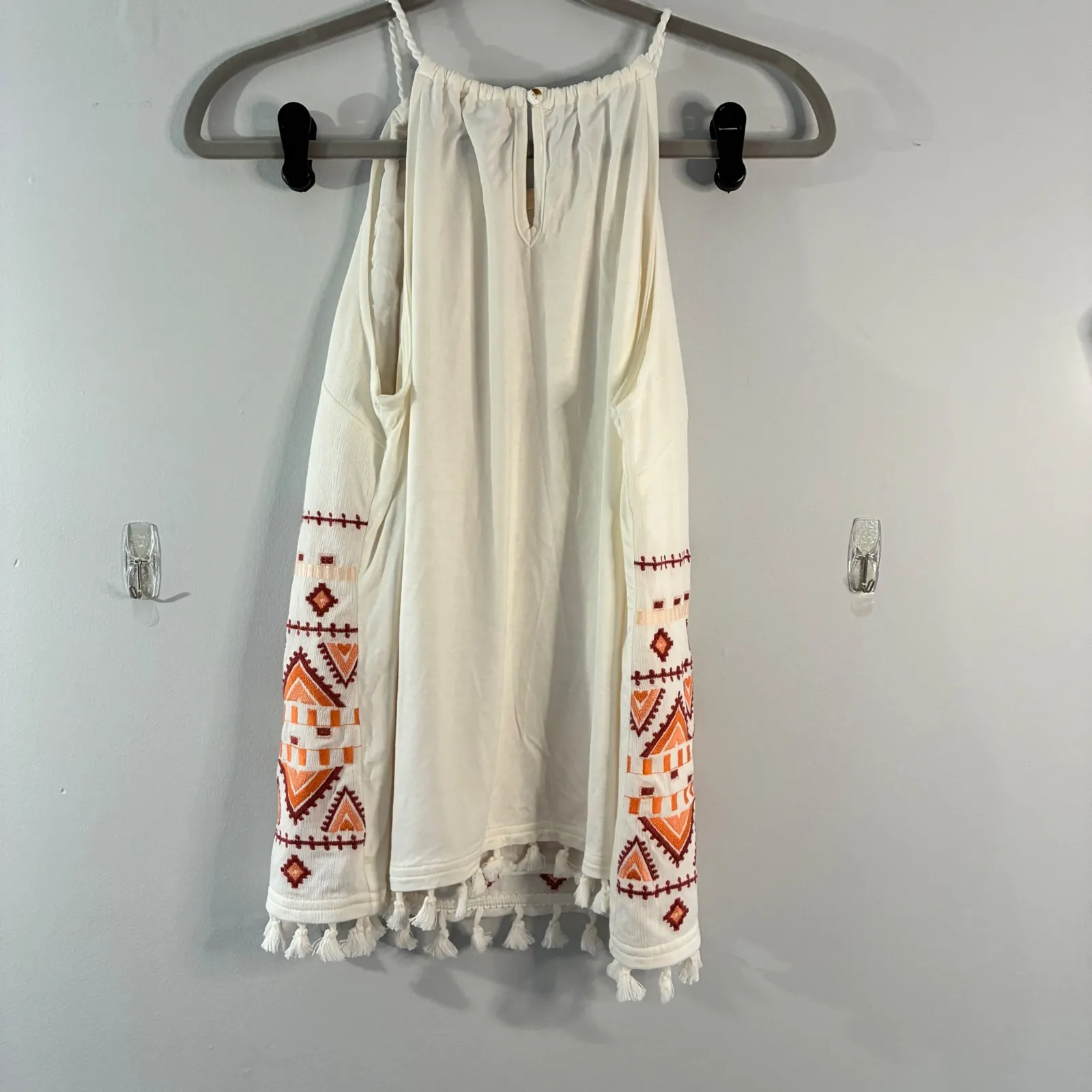 Skies Are Blue Embroidered Halter Top Tassel Boho‎ Festival Women's Size M - Image 2