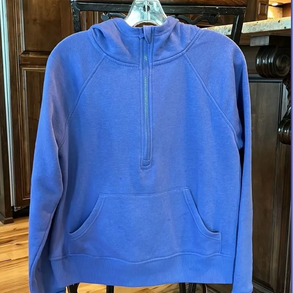 Scuba Neck Hoodie Cotton Periwinkle Blue Sweatshirt Cotton Knit Pullover Women S - Image 5