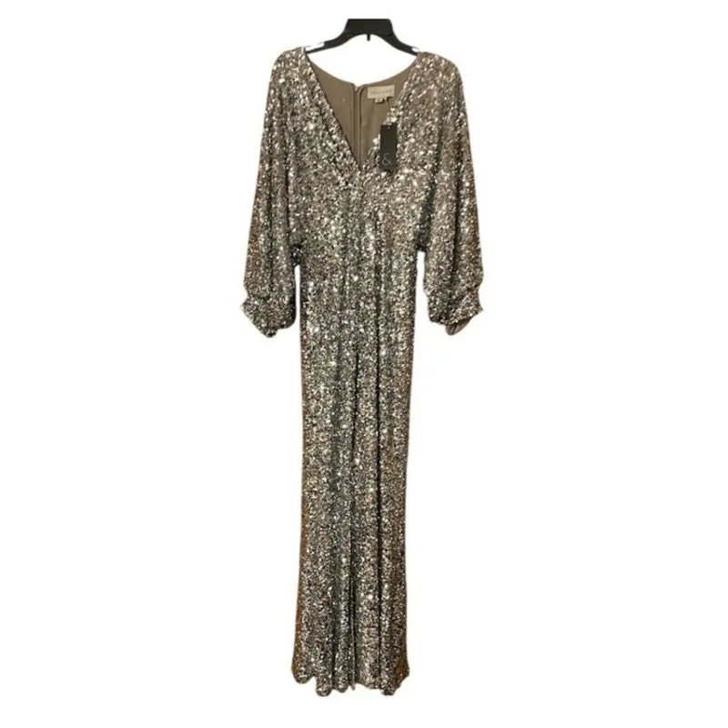 Sachin + Babi Size 8 NEW Womens Sequin Gabby Glitter Long Sleeve V Neck Gown NWT - Image 6