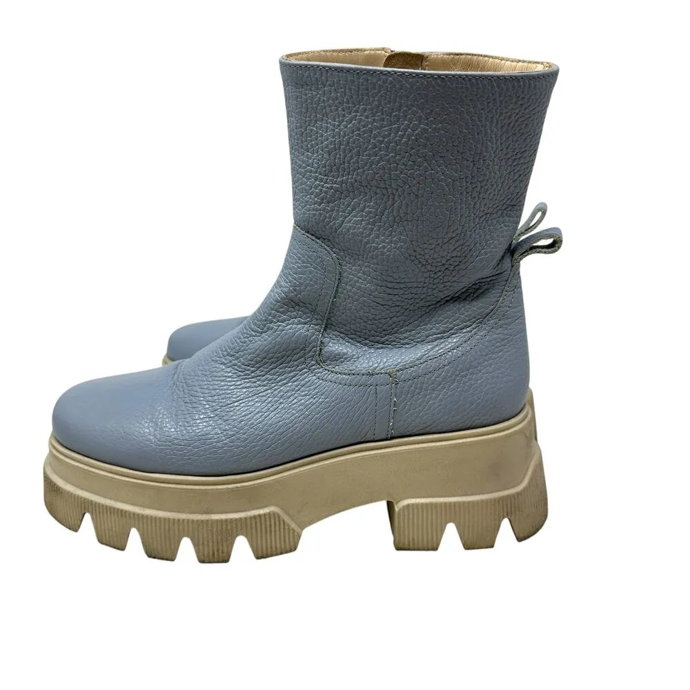 Each x Other Dollaro 65mm Chunky Boots In Blue Leather Lug‎ Sole Size 40 US 10 - Image 11