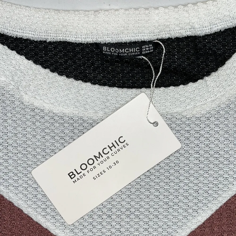 BloomChic NWT Size 14-16 Mauve Black Chevron Colorblock Waffle Knit Top Shirt - Image 4