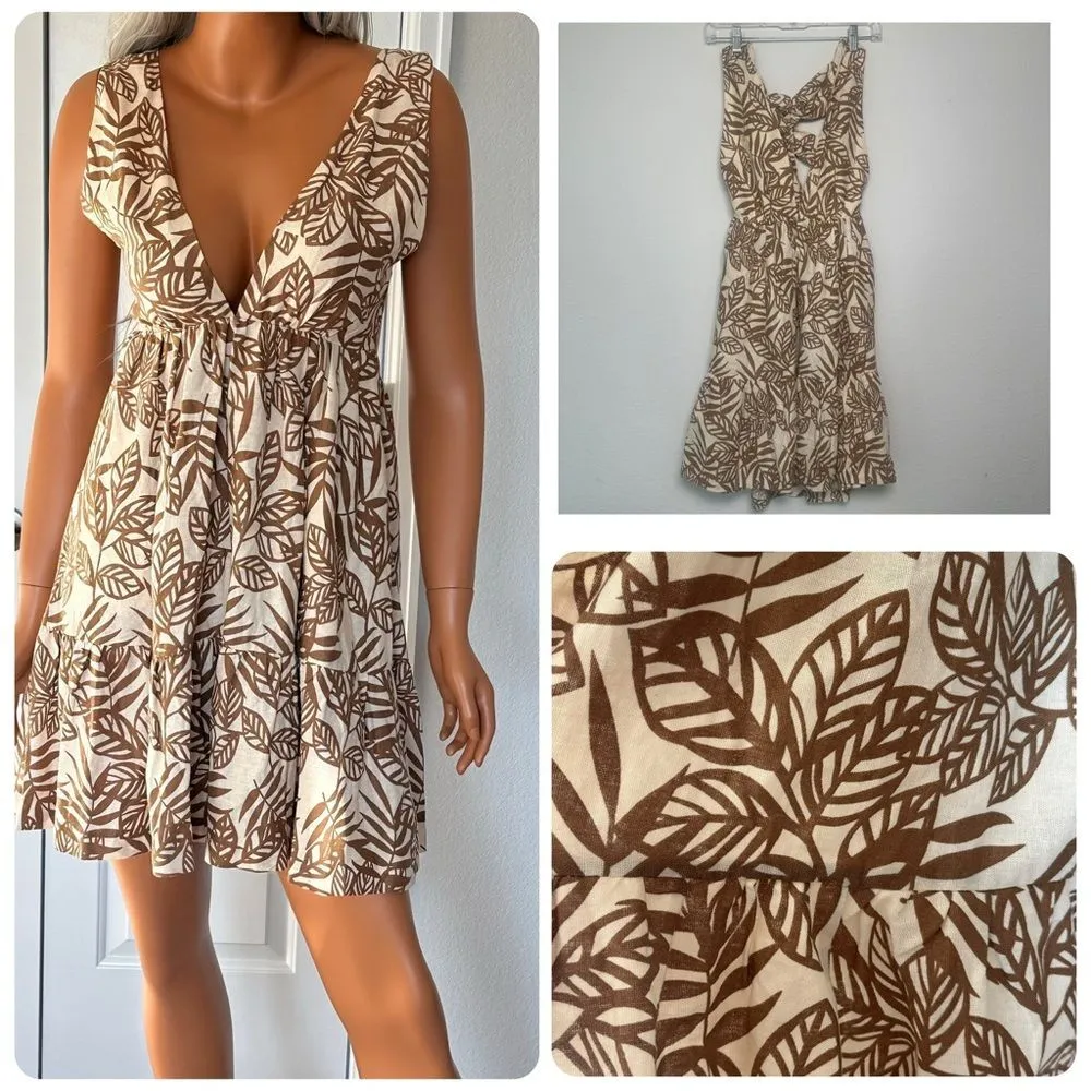 HOUSE OF HARLOW 1960 Linen Tie Back Tiered Skirt Open Back Sundress XS Boho Chic - Image 2