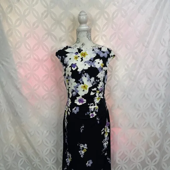 Lauren Ralph Lauren Floral Faux Wrap‎ Jersey Sheath Spring Dress Size 8 - Image 6