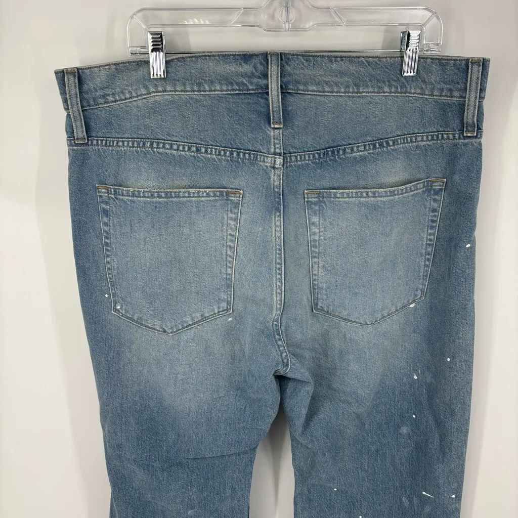 J CREW Mid Rise Slouchy Straight Jeans with Paint Splatter Ice Blue Wash Size 33 - Image 10