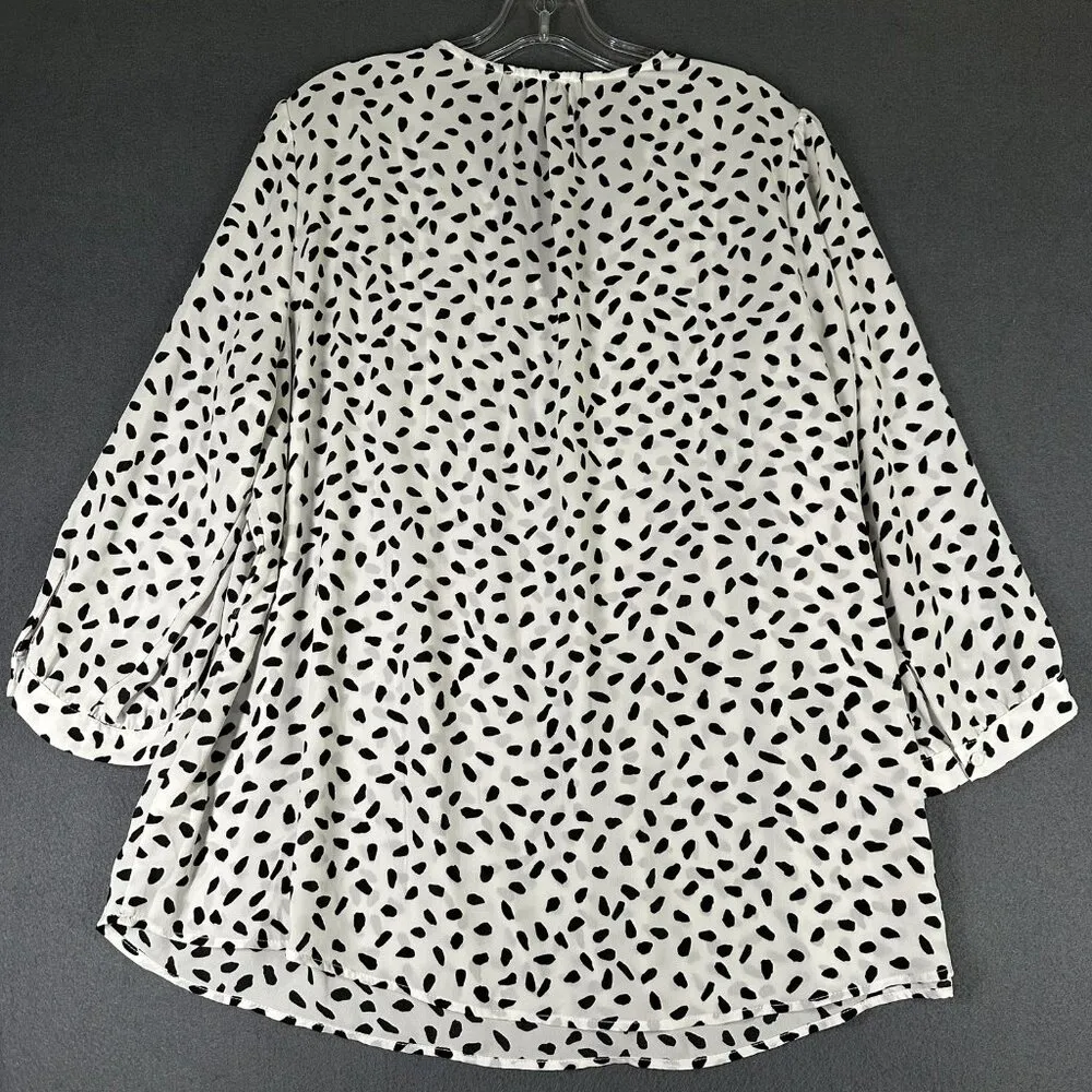 Carolina Belle Blouse Womens 1X White Black Spotted Button Front Long Sleeve Top - Image 11