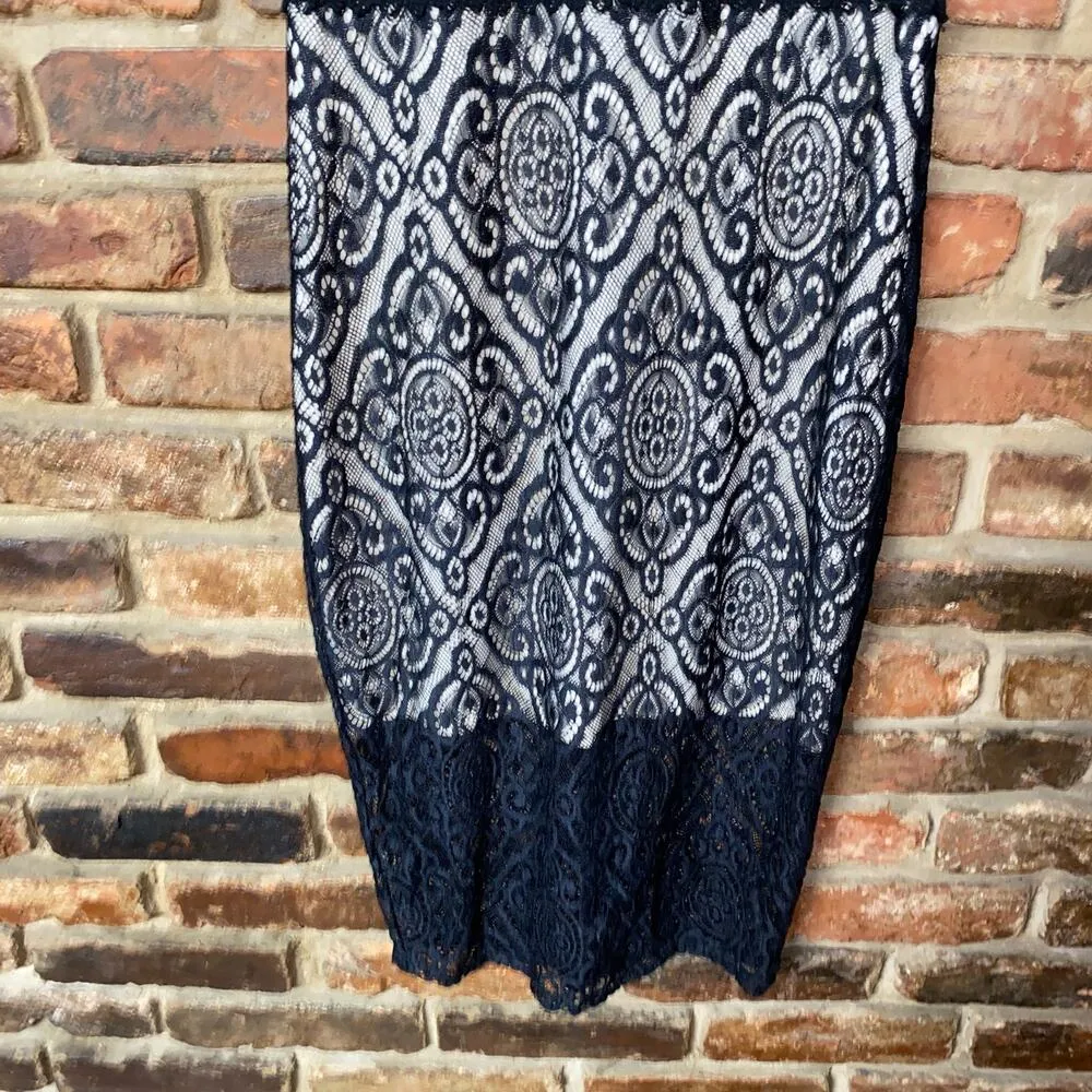 Socialite Sheer Black Crochet Lace Lined Short Sleeve Illusion Dress Women's XS - Image 3