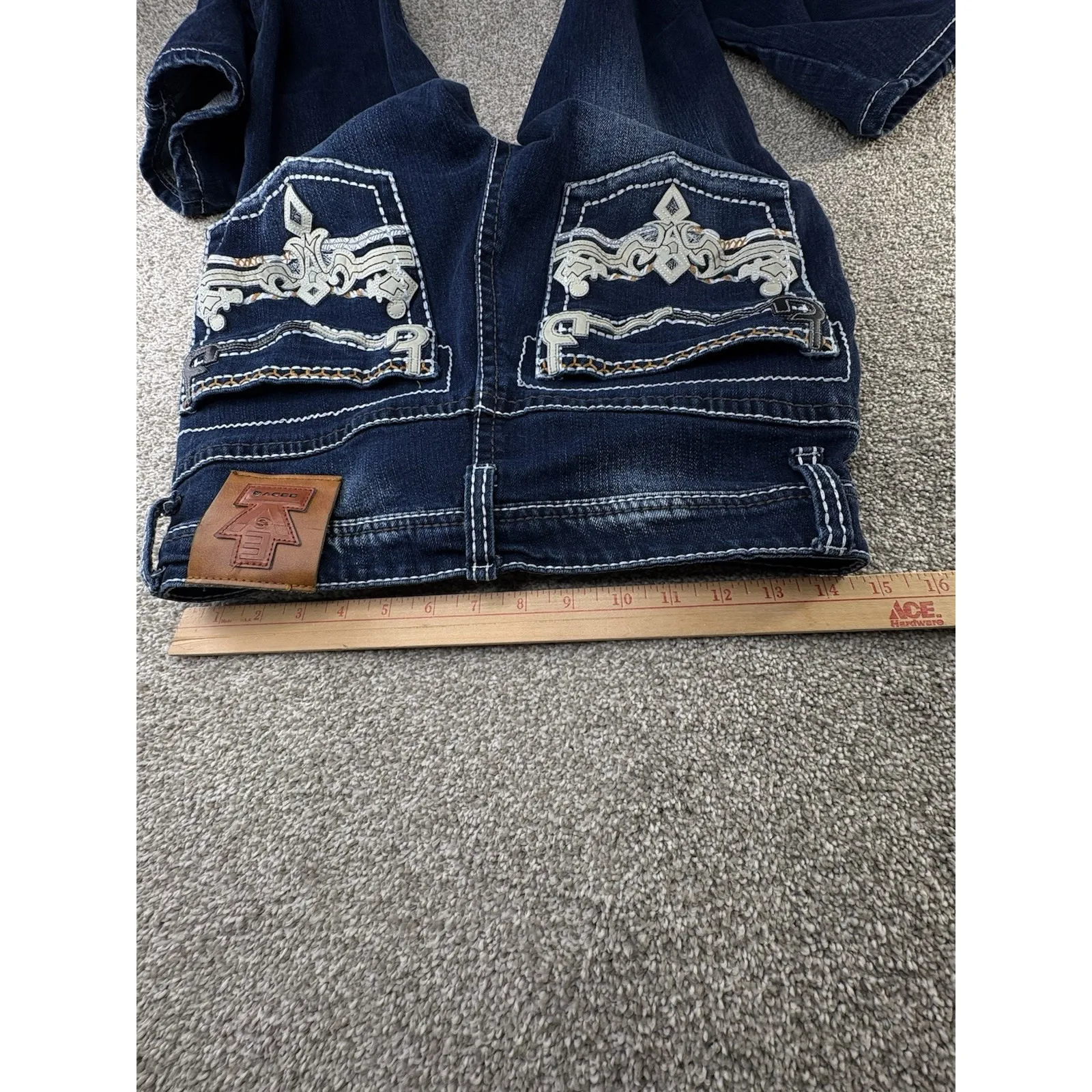 ESDVQ Embellished Pocket Jeans Womens Small Dark Wash Bootcut Stretch Denim Blue Size undefined - Image 9