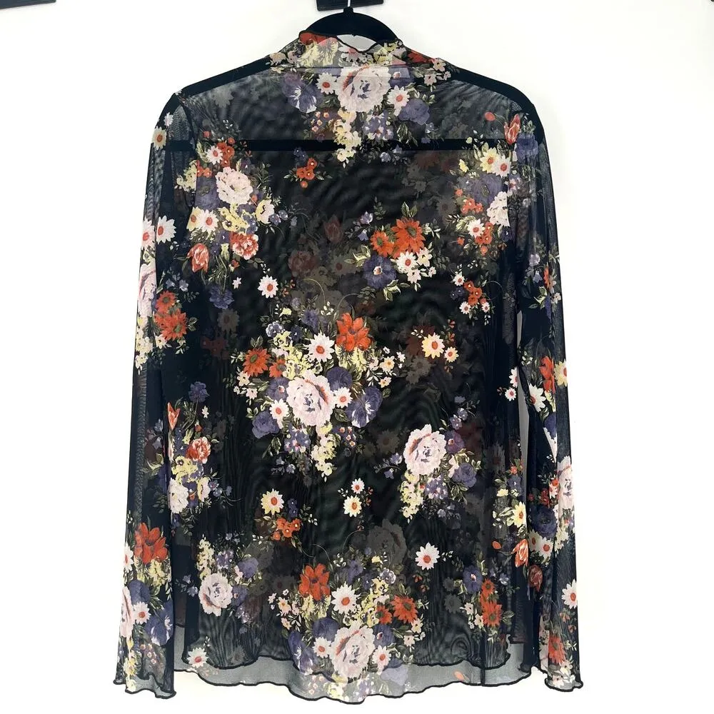 White Birch Long Sleeve Sheer Floral Mock Neck Top in Dark Floral Size Large - Image 2