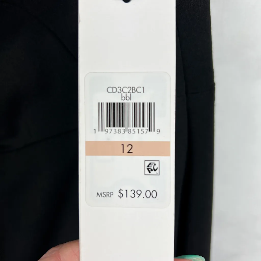 NWT Calvin Klein One Shoulder Embellished Sheath Knee Length Dress Glam Black 12 - Image 9