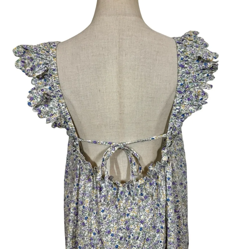 E T C Tiered Ruffle Flutter Scalloped Maxi Dress in Ditsy Floral Liberty London Purple Size M - Image 8