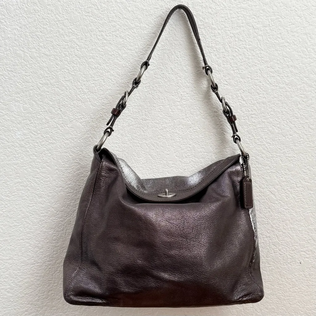 Vintage Y2K COACH 10170 Chelsea Metallic Distressed Pebbled Leather Hobo Bag - Image 8