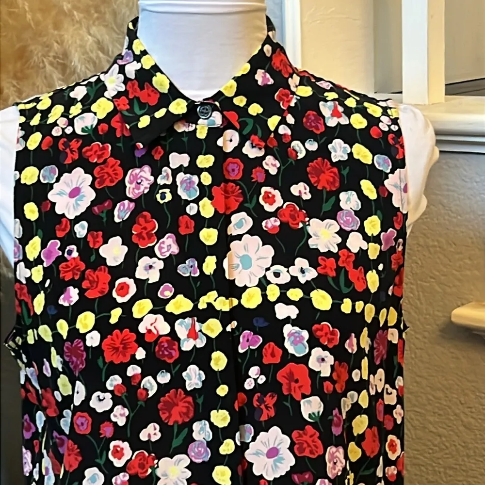 Equipment Janna 100% Silk floral grid print silk sleeveless shirt dress Size SP - Image 4