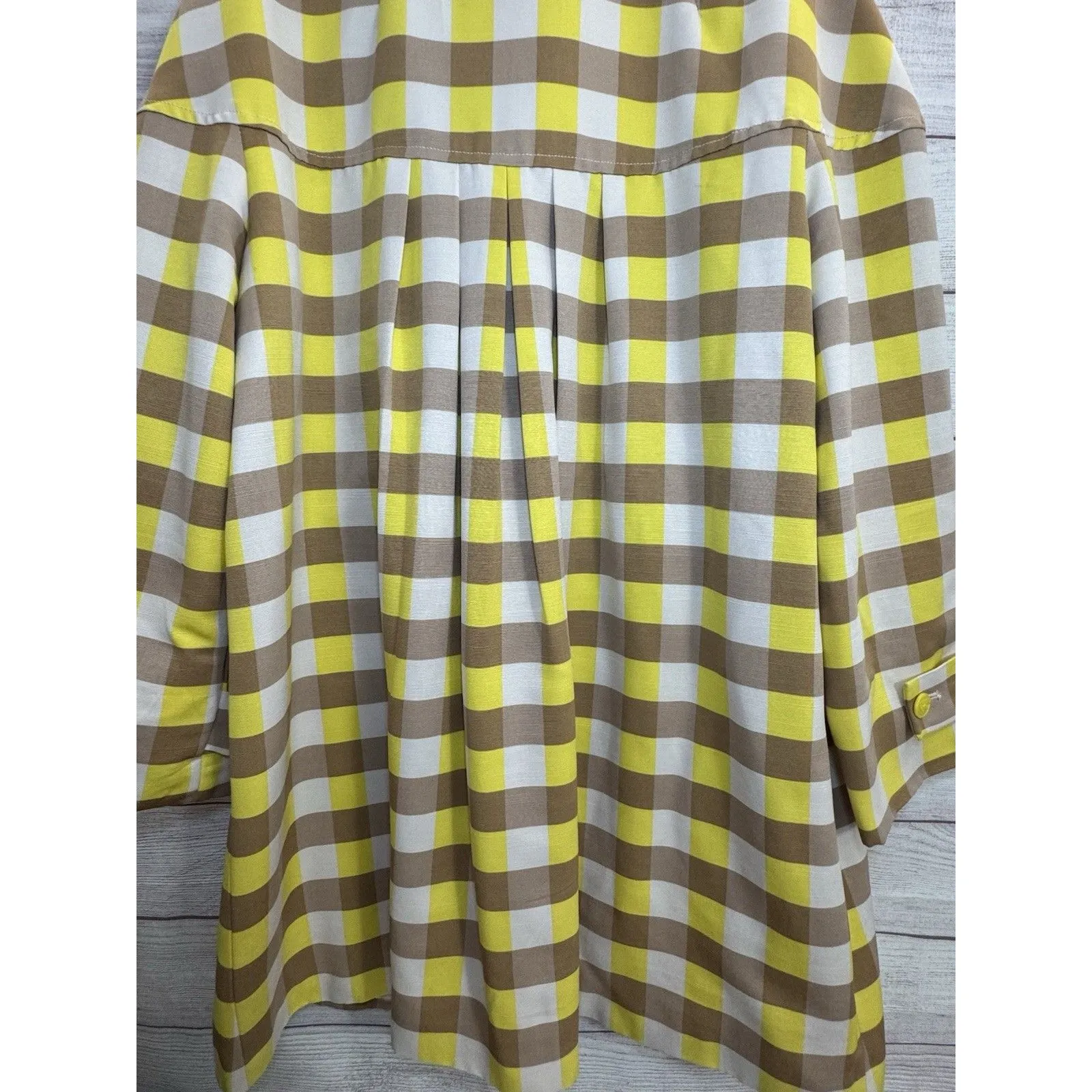 Maeve Anthropologie Womens Yellow Beige Gingham Hidden Button Swing Jacket L NEW - Image 11