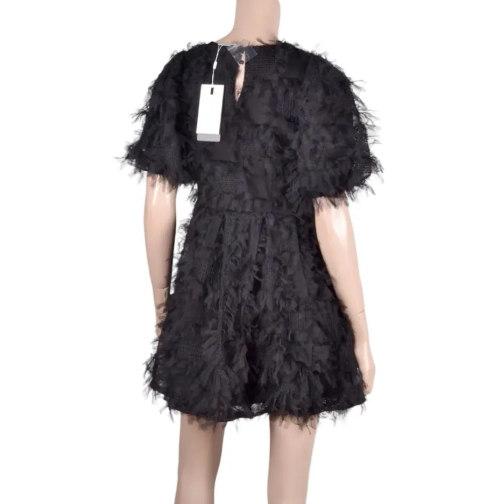 Endless Rose Gridded Mesh Feathered Puff Sleeve Mini Dress Black Sz XS - Image 3